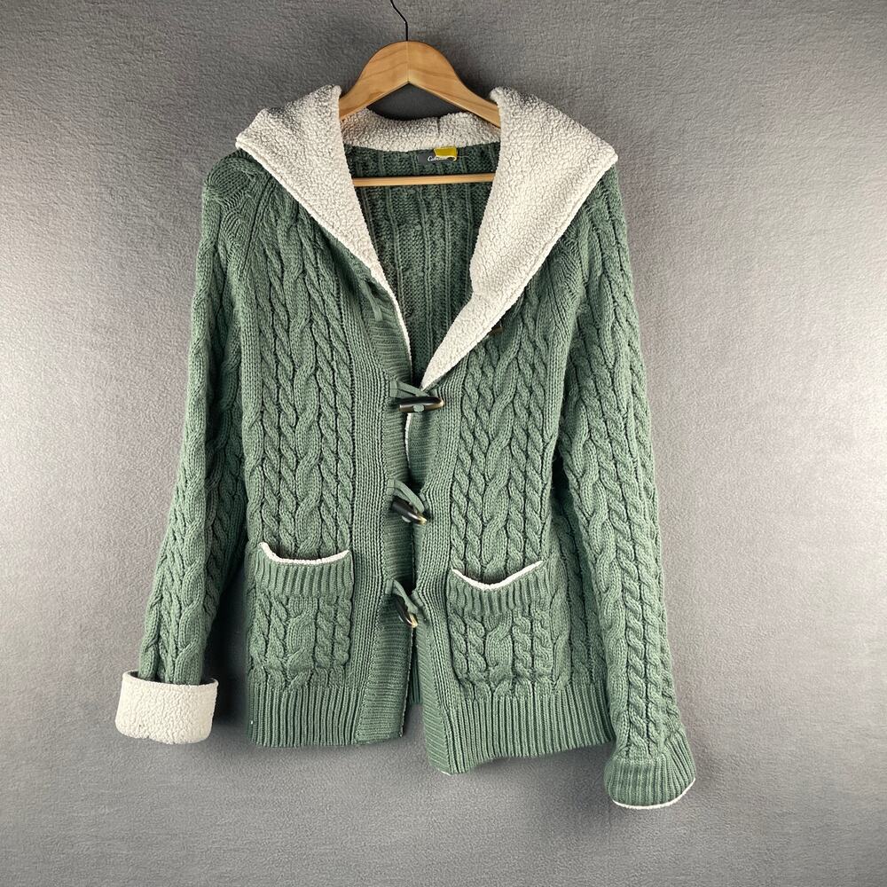Cabela’s Green Cable Knit Hooded Sweater Jacket Women’s Large